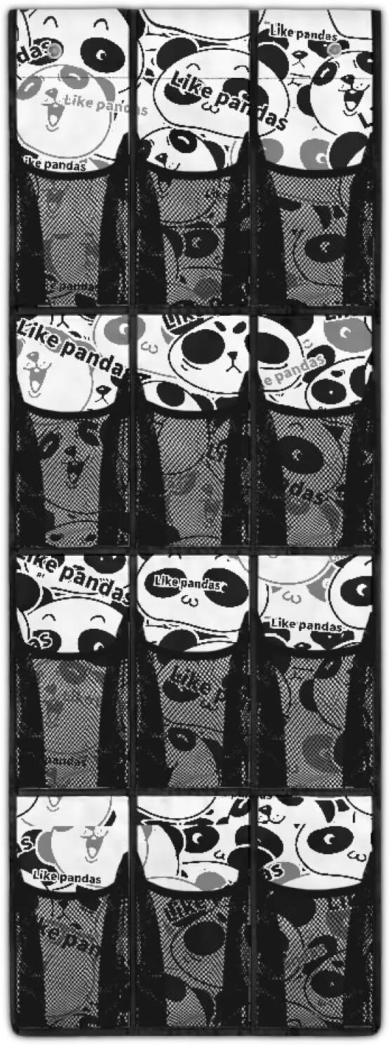 12 Pockets Shoe Organizer Over The Door Large Pockets Cartoon Panda Over The Door Closet Organizer Easy to Install Shoe Holder Hanger for Living Room
