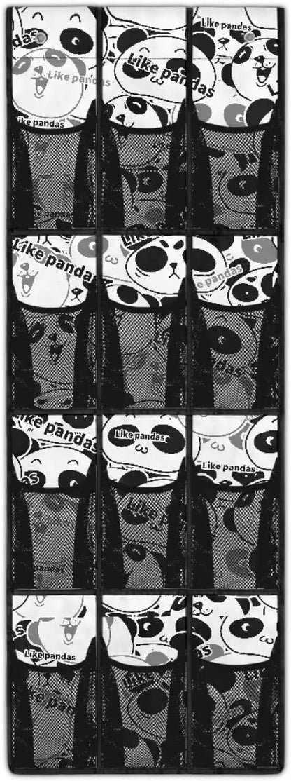 12 Pockets Shoe Organizer Over The Door Large Pockets Cartoon Panda Over The Door Closet Organizer Easy to Install Shoe Holder Hanger for Living Room