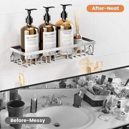 Shower Caddy, 5 Pack Shower Shelves for Inside Bathroom, Rustproof Adhesive Bathroom Organizer with Soap Holder, No Drilling Washroom Organizers and Storage for Bathtub Room/Kitchen, Silver