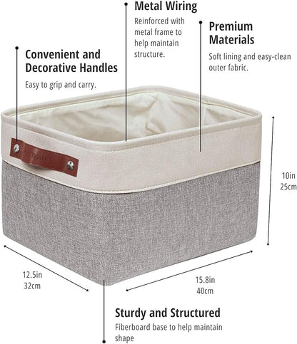DECOMOMO Storage Bins, Extra Large Fabric Storage Baskets for Shelves, Decorative Linen Closet Organizer, 15.8 x 12.5 x 10 inches (Grey & White, 3 Pack)