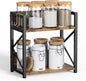Spice-Rack-Organizer-Shelf for Kitchen Counter, 2 Tiers Coffee Bar Station Organizer for Countertop，Space Saving Desk Shelving Riser Unit (Rustic Brown, Small)