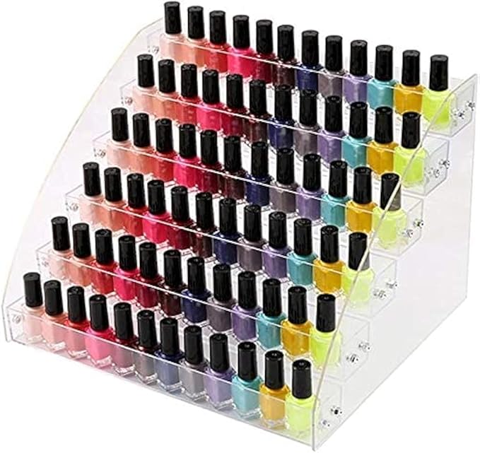 6 Tiers Acrylic Essential Oil Display Rack Nail Polish Organizer Plastic Collection Container for Paints Dropper Bottle Makeup Tabletop Desktop Retail Store Shelf Storage Case Stand Fair Show Holder