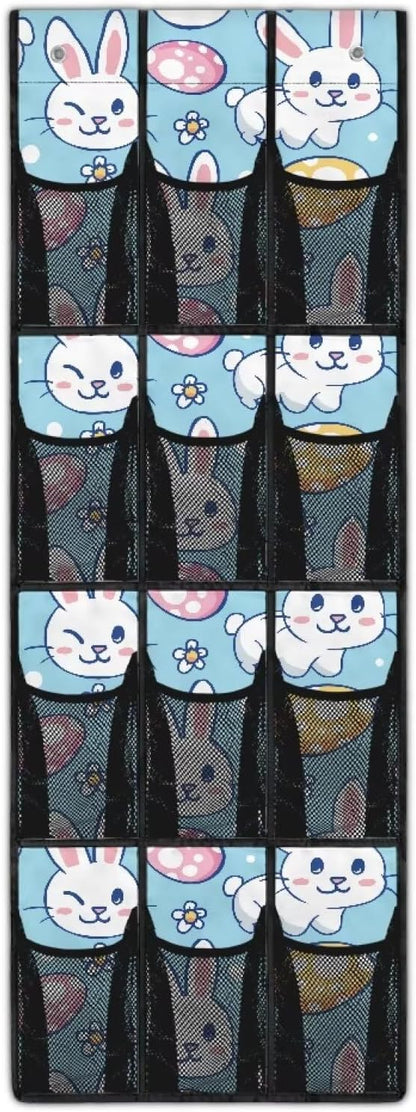 Easter Bunny Egg Over the Door Shoe Organizer,12 Breathable Mesh Pockets,Space Saving Hanging Storage Holder,Closet Rack Hanger Hangs on Closets for Shoes,Accessories,Home Essentials