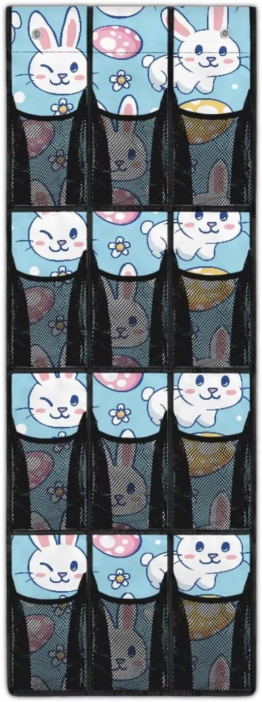 Easter Bunny Egg Over the Door Shoe Organizer,12 Breathable Mesh Pockets,Space Saving Hanging Storage Holder,Closet Rack Hanger Hangs on Closets for Shoes,Accessories,Home Essentials