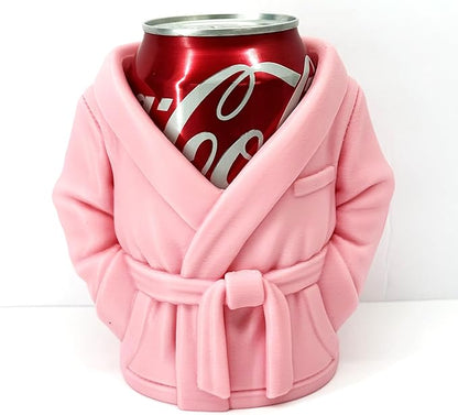 2pcs Bathrobe can holder for Beer & Soda, 4.75" 3D Printed Bath Robe Can Holder, Unique Beer Holder, Spa Day Novelty Gift, Housewarming Present NO CAN or BRUSHES INCLUDED (WHIT E & PINK)