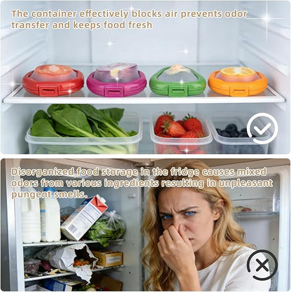 TQRR Avocado Saver and Onion Container-Set of 4 Reusable Silicone Fruit and Vegetable Storage Containers for fridge, Ideal for Apple, Tomatoes, Lemons, Orange and Potatoes