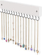 Lolalet Wooden Necklace Holder for Wall with 15 Hooks, Necklaces Hanger Easy Install Wall Mount Necklace Organizer, Jewelry Hangers for Chains, Bracelets, Earrings -White