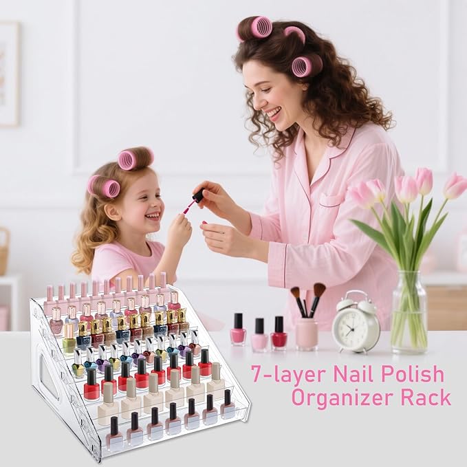 7 Layers Nail Polish Organizer Holder Rack, Clear Display Rack for Cosmetics Sunglasses Essential Oil, Stand Makeups Storage Case Eyeglasses Shelf Lipsticks Holder