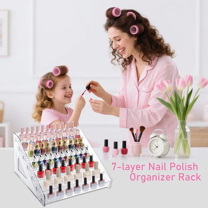 7 Layers Nail Polish Organizer Holder Rack, Clear Display Rack for Cosmetics Sunglasses Essential Oil, Stand Makeups Storage Case Eyeglasses Shelf Lipsticks Holder