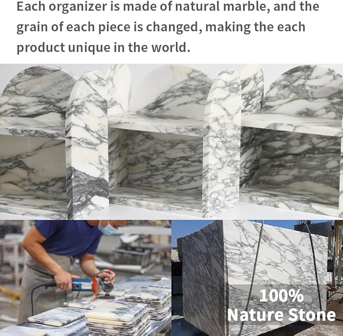 DUANYAN Marble Bathroom Counter Organizers and Storage, 2-Tier Luxurious Makeup Organizer for Perfume Cosmetic Skincare Jewelry, Natural Marble Counter Shelf, No Assembly Required