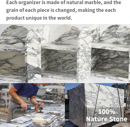 DUANYAN Marble Bathroom Counter Organizers and Storage, 2-Tier Luxurious Makeup Organizer for Perfume Cosmetic Skincare Jewelry, Natural Marble Counter Shelf, No Assembly Required