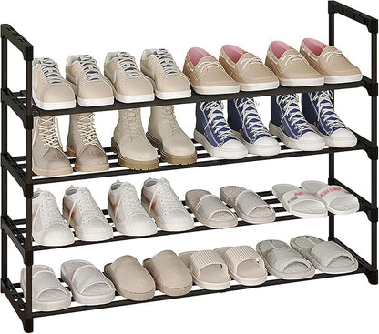 Calmootey 4-Tier Shoe Rack, Tall Large Capacity 20 Pairs Shoes Storage Organizer, Stackable Wide Shoe Shelf for Entryway, Hallway, Black