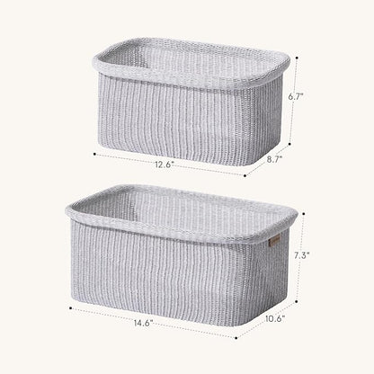 La Jolie Maison Blended Fabric Storage Baskets Set of 2, Rectangle Knitted Baskets for Organizing, Boho Decorative Baskets, Durable Finish, Grey