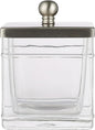Apothecary Glass Cotton Jar Holder Brushed Nickel Stainless Steel Lid, Elegant Bathroom Storage Canister for Qtips, Cotton Balls, Floss, Makeup Organizer, Vanity Bathroom Organization