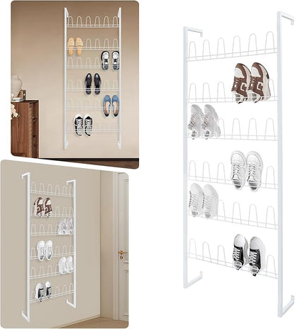 Wall Mounted Metal Shoe Rack Organizer, 6-Tier Iron Hanging Shoe Storage, Shoe Shelf Holds 18 Pairs of Shoes, Shoe Storage Rack for Entryway, Bedroom, Closet, Garage (White, 6-Tier)