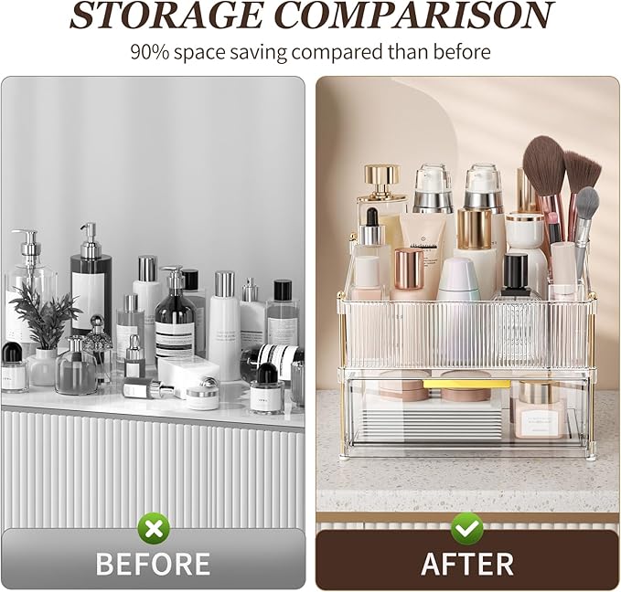 INVSSENE Stackable Makeup Organizer Countertop, Storage Perfume Skincare Cosmetic Lipstick Face Mask Makeup Brush Palettes, Ideal for Vanity Bathroom Counter