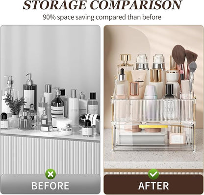 INVSSENE Stackable Makeup Organizer Countertop, Storage Perfume Skincare Cosmetic Lipstick Face Mask Makeup Brush Palettes, Ideal for Vanity Bathroom Counter