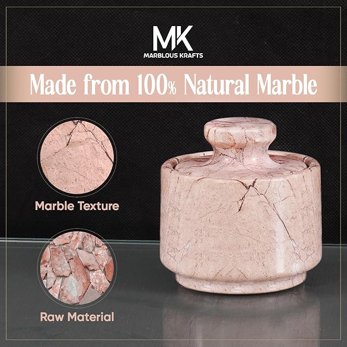 MARBLOUS KRAFTS Marble Salt Cellar with Lid 3" Inch Marinara Salt Holder for Counter, Salt Box & Stone Salt Container, Perfect Mother’s Day Gift, Ideal for Seasoning Spice Jars