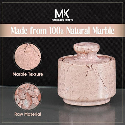 MARBLOUS KRAFTS Marble Salt Cellar with Lid 3" Inch Marinara Salt Holder for Counter, Salt Box & Stone Salt Container, Perfect Mother’s Day Gift, Ideal for Seasoning Spice Jars
