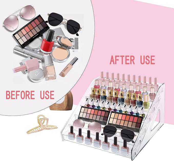 7 Layers Nail Polish Organizer Holder Rack, Clear Display Rack for Cosmetics Sunglasses Essential Oil, Stand Makeups Storage Case Eyeglasses Shelf Lipsticks Holder