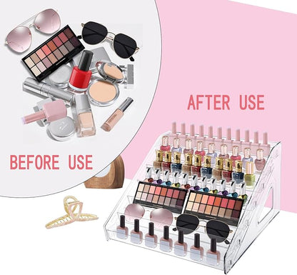 7 Layers Nail Polish Organizer Holder Rack, Clear Display Rack for Cosmetics Sunglasses Essential Oil, Stand Makeups Storage Case Eyeglasses Shelf Lipsticks Holder