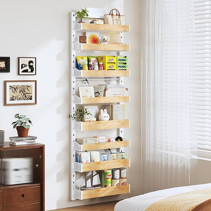 8-Tier Over The Door Pantry Organizer, Heavy-Duty Metal Wall Mount or Hanging Spice Rack, behind the door storage Shelves with Adjustable Basket, Back of Door Organizer for Kitchen Cabinet and Closet