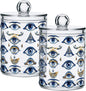 Magical Evil Eye Qtip Holder Dispenser Celestial Suns Moons Stars Bathroom Canister Storage Organization 2 Pack Clear Plastic Apothecary Jars with Lids Vanity Makeup Organizer For Cotton Swab Ball F
