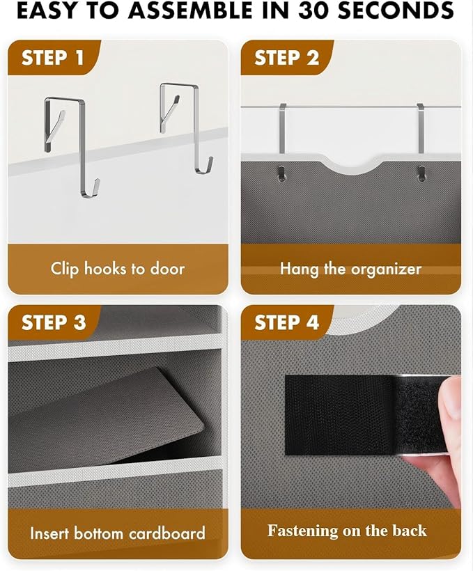 Over The Door Organizer, Hanging 6-Shelf Storage Organizer with 50lb Heavy Duty Perfect for Bathroom Closet Nursery Bedroom (Grey,1 Pack)