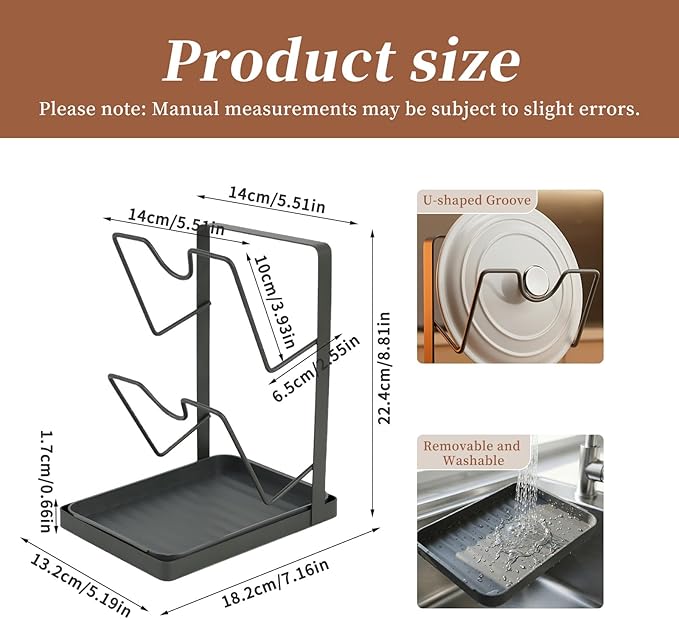 304 Stainless Steel Pot Lid Holder 2-Tier Heavy Duty Pot Lid Multifunctional Kitchen Countertop Kitchen Pot Lid Storage Rack Multifunctional Pots Lids Organizer Rack with Removable Drip Tray
