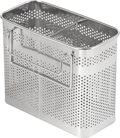 HOME&I Silverware Drying Basket for Dish Rack, SUS 304 Stainless Steel Hanging Utensil Holder with Wide Stable Hooks, 2-Compartment Cutlery Caddy for Kitchen Sink & Counterto