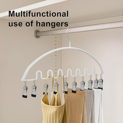 Legging Organizer for Closet,Metal Wave Design Pants Hanger with 10 Clips 7 Hooks, Closet Storage for Pants, Skirts, Hats (White, 4Pack)