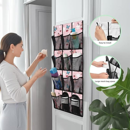 Pink Over The Door Closet Organizer 12 Pockets Shoe Organizer Door Hanger Space Saving Butterfly Wall Hanging Storage for Living Room Easy to Install Shoe Holder Hanger