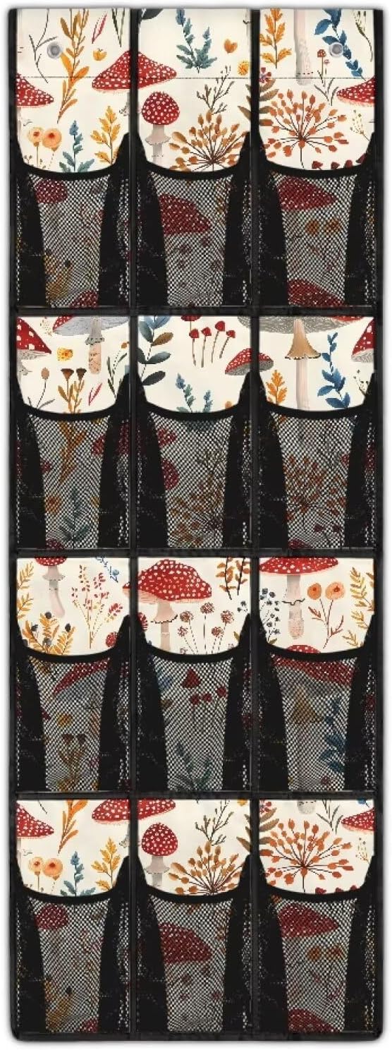 Mushroom Door Hanger Organizer Mesh Fabric Wall Hanging Storage for BedRoom 12 Pockets Over The Door Shoe Organizer