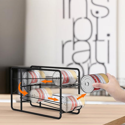 MOOACE 4 Pack Can Dispenser Rack, Stackable Soda Can Organizer Holder for Canned Food Storage Kitchen Cabinet Pantry Countertop, Black