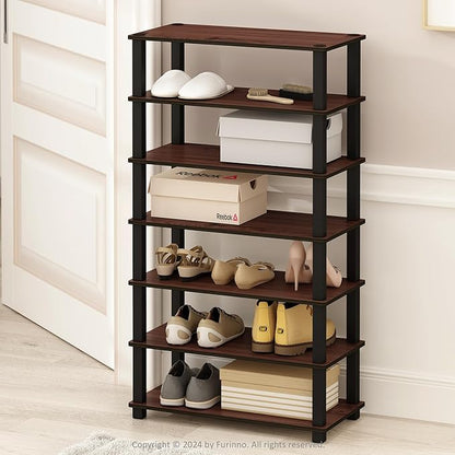 Furinno Turn-S-Tube Set of 2 Shoe Rack, 4-Tier Shoe Organizer, Shoe Storage with Multipurpose, 11.6 x 23.6 x 22.3, for Closet Entryway, Office, Garage, Dark Cherry/Black, Set of 2