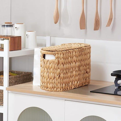 Toilet Paper Basket with Lid for 6 Rolls, Water Hyacinth Wicker Toilet Paper Storage Holder, Toilet Paper Storage for Bathroom