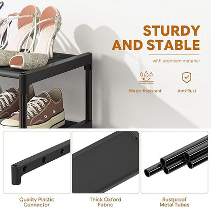 Simple Trending Shoe Rack, 3-Tier Shoe Organizer, Non-Woven Shoe Shelf Storage for Closet, Entryway, Bedroom, 27.5" Wide, Black