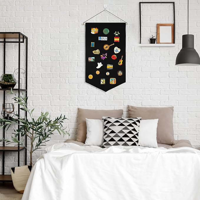 VitalCozy Pin Wall Display Banner with Butterfly Clutch Tie Tacks Enamel Pin Display Blank Canvas Display Metal Pin Backs Pin Organizer for Jewelry Lapels Badges Buttons Collection(Black)