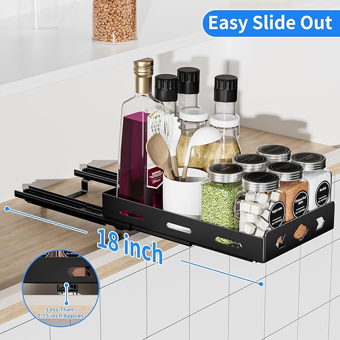 BOIVSHI Pull Out Spice Rack Organizer for Cabinet, Heavy Duty-Slide Out Spice Rack, Vertical Spice Rack for Kitchen Cabinet and Pantry (6.3''Wx10.5''Dx2.8''H, Metal Black)
