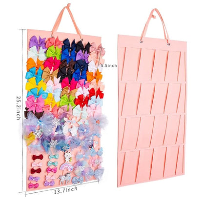 Bow Holder for Girls Hair Bows Claw Clip Organizer, Large Capacity, 4 Layer Display Holder, Holds 150+ Pcs, Pink-B, Modern Style, Felt Material, Easy Assembly for Girls & Women