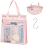 F-color Mesh Shower Caddy Portable Hanging - 3 Pockets Small Shower Bag Tote with Zipper Closure for Camping, Gym Lockers, Travel, Toiletry, Quick Dry Bathroom Essentials with S Hook, Pink