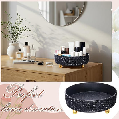 Honeydak Black Bling Perfume Makeup Organizer Bling Mother's Day Nurses Day Gifts for Women Bathroom Organizers and Storage 360 Rotating Makeup Organizer for Countertop(Resin Stone)