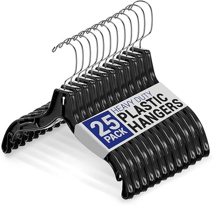 Victory Display Heavy Duty Plastic Black Hangers for Clothes | Slim Hangers with Swivel Hooks & Notched Shoulder for Closet | Durable, & Space-Saving for Clothing Storage Solution | 17inches | 25 Pack