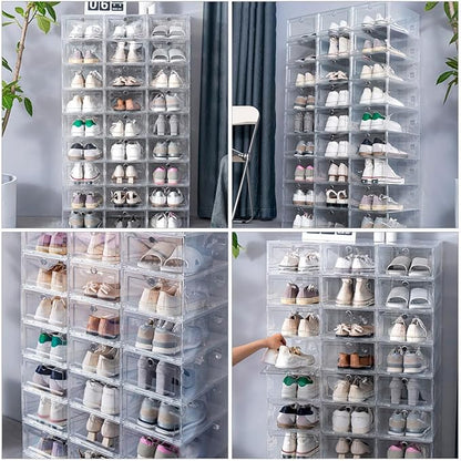 4pcs Stackable Shoe Storage Boxes with Thickened Foldable Drawers, 33X24X14Cm Organizer for Cabinets and Closet Sneaker Storage