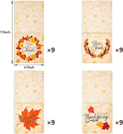 36 PCS Thanksgiving Silverware Cutlery Holders Thanksgiving Utensil Decor Fall Decor for Home Thanks Maple Leaf Silverware Paper Pouch Fall Harvest Party Supplies