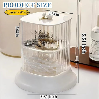 Hair Accessory Organizer, 2-Layer Rotating Clear Hair Tie Organizer for Hair Clips, Headbands, Hair Ties, Earring, Necklace, Ring, Jewelry Boxes & Organizers for Girls & Women (2 Layer White)