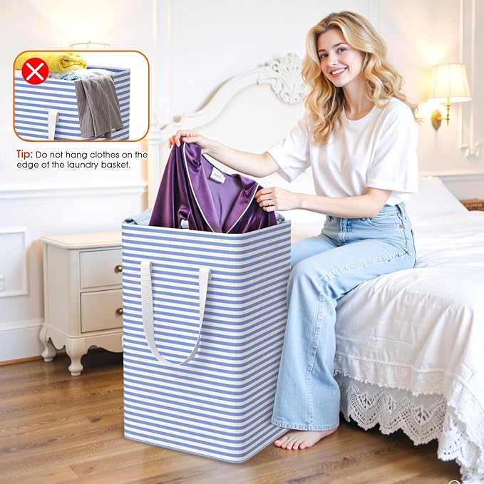 3 Pack Large Laundry Basket,Waterproof & Freestanding Laundry Hamper,Collapsible Clothes Hampers with Easy Carry Long & Reinforced Handles in Bathroom,College Dorm(88Lx3,Blue)