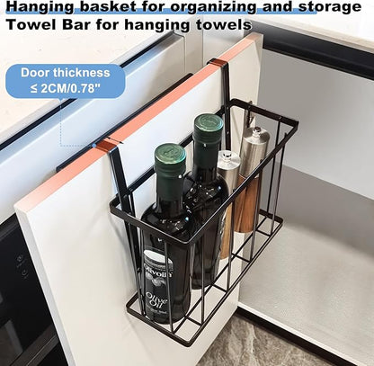 2 Pack Cabinet Door Organizer with Towel Bar, Over The Cabinet Door Storage with Towel Holder for Kitchen Cutting Board,Black