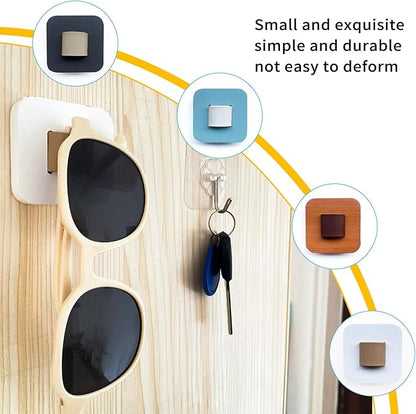 Sunglasses Organizer Wood Sunglasses Storage Wall Mounted Eyeglasses Holder Eyewear Display,Home Decor, (4pcs-Short-Grey/White/Blue/Wood Color)