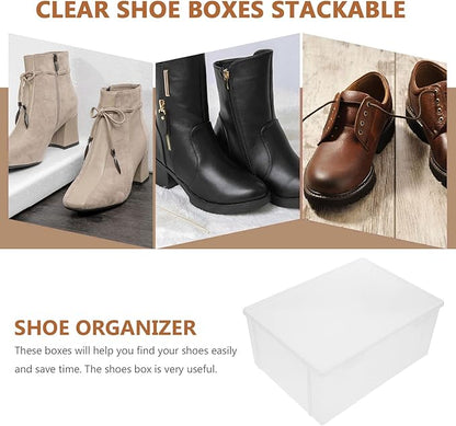 Garneck Thickened Stackable Shoe Boxes with Lids, Large Capacity Plastic Shoe Storage Organizer for Closet Dustproof and Moisture Resistant